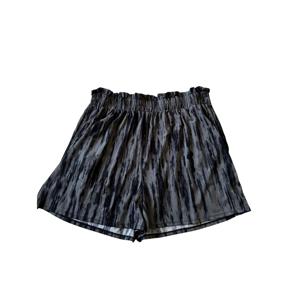 LuLaRoe Womens Shorts 2XL High Rise Paperbag Waist Gray Black‎ Abstract Print